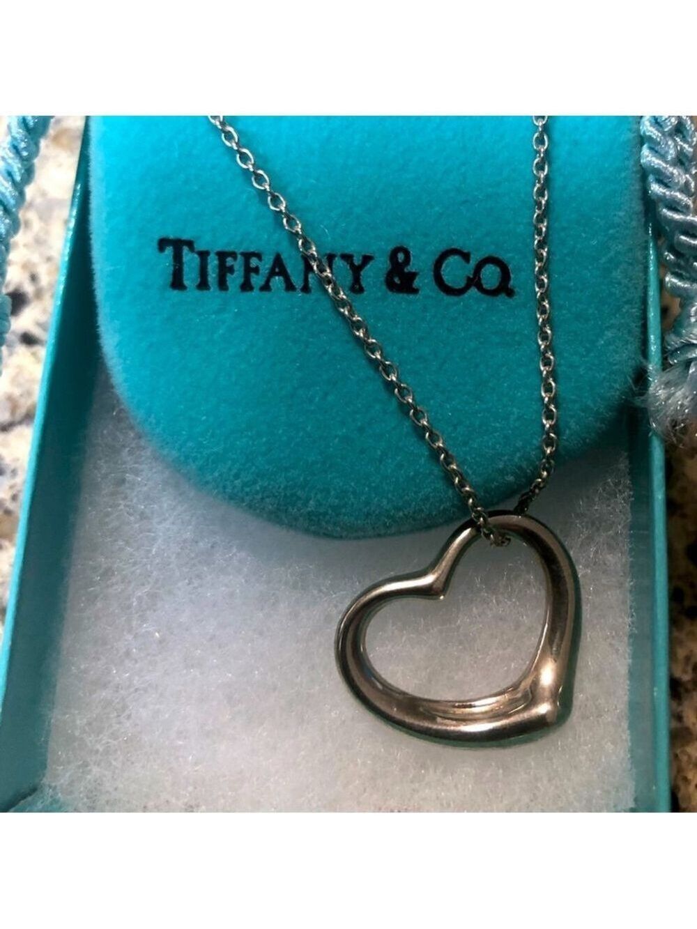 Tiffany & Co Sterling Silver Elsa Peretti Open Heart Pendant Necklace